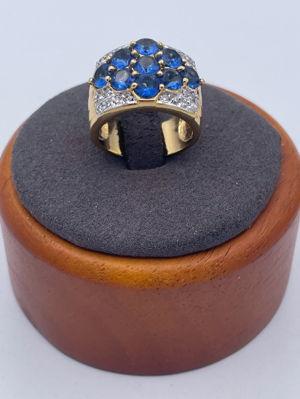 DTC 925 Sterling Silver Gold Plated Simulated Sapphire & CZ Cluster Ring Sz 6.5